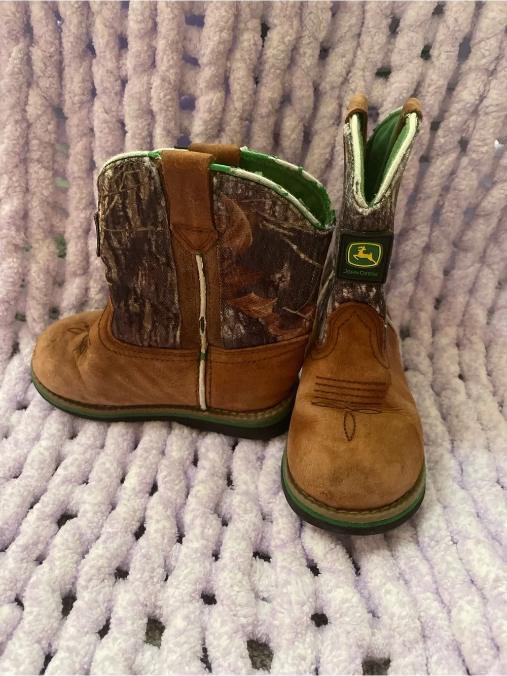Kids Brown & Green Western Boots Pull-On Cowboy Shoes
